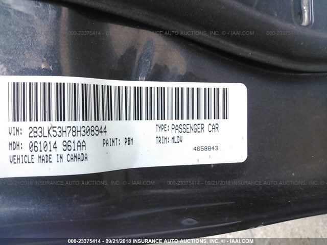 2B3LK53H78H308944 - 2008 DODGE CHARGER R/T BLUE photo 9