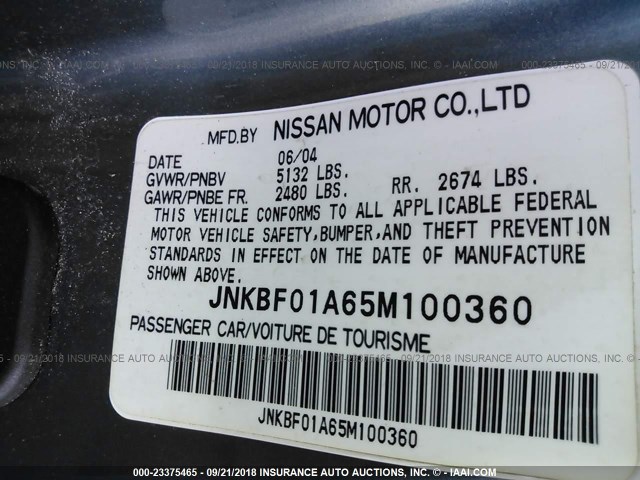 JNKBF01A65M100360 - 2005 INFINITI Q45 BLUE photo 9