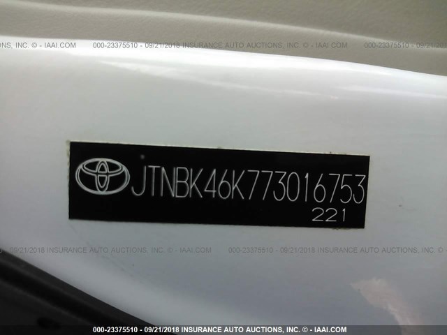 JTNBK46K773016753 - 2007 TOYOTA CAMRY NEW GENERAT LE/XLE/SE WHITE photo 9