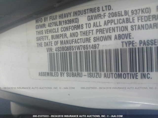 4S3BG6851W7651497 - 1998 SUBARU LEGACY 30TH ANN OUTBACK/LTD/SPT WHITE photo 9