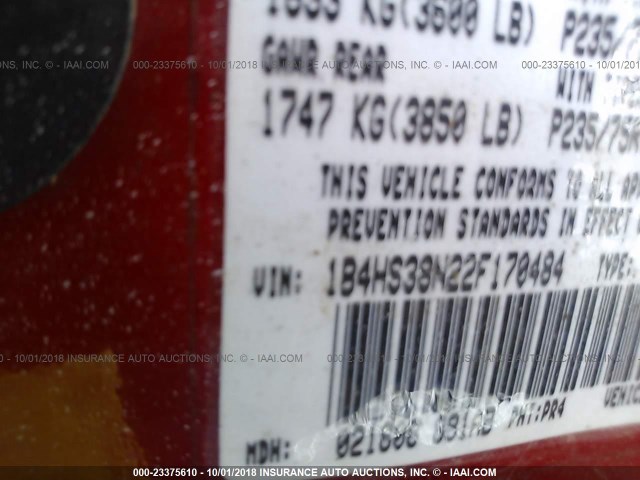 1B4HS38N22F170484 - 2002 DODGE DURANGO SPORT/SXT RED photo 9