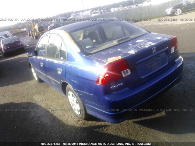 2HGES16325H532345 - 2005 HONDA CIVIC DX VP BLUE photo 3