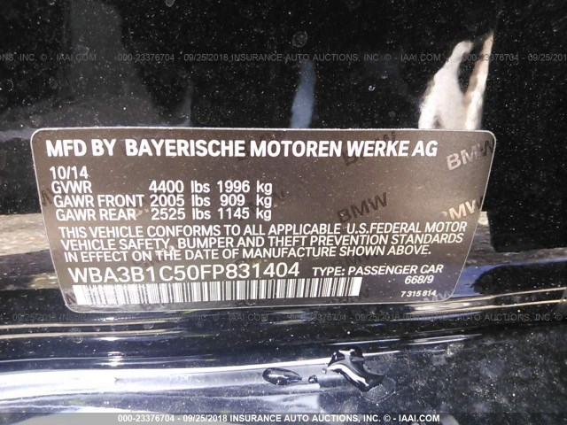 WBA3B1C50FP831404 - 2015 BMW 320 I BLACK photo 9