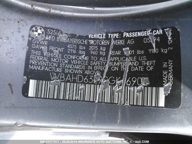 WBAHD6329SGK46902 - 1995 BMW 525 I AUTOMATIC GRAY photo 9