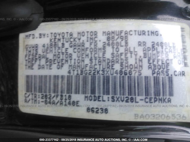 4T1BG22K3XU406075 - 1999 TOYOTA CAMRY CE/LE/XLE 灰色 照片 9