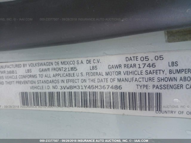 3VWBM31Y45M367486 - 2005 VOLKSWAGEN NEW BEETLE GL 浅蓝色 照片 9