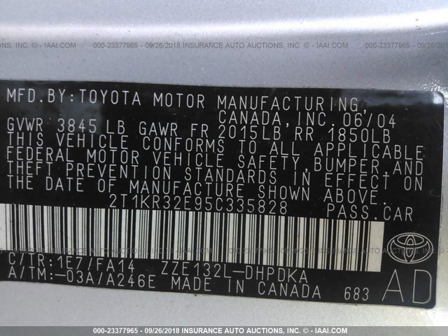 2T1KR32E95C335828 - 2005 TOYOTA COROLLA MATRIX XR SILVER photo 9