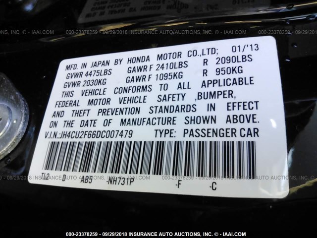 JH4CU2F66DC007479 - 2013 ACURA TSX TECH BLACK photo 9