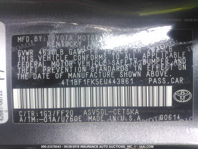 4T1BF1FK5EU443861 - 2014 TOYOTA CAMRY L/SE/LE/XLE Boz foto 9