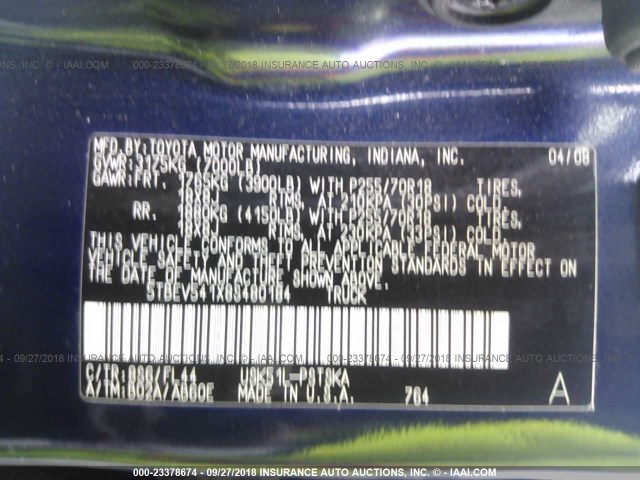 5TBEV541X8S480184 - 2008 TOYOTA TUNDRA CREWMAX/CREWMAX SR5 BLUE photo 9