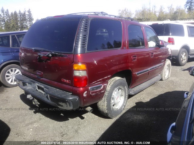 1GKEK13Z52J169464 - 2002 GMC YUKON ბურგუნდია ფოტო 4