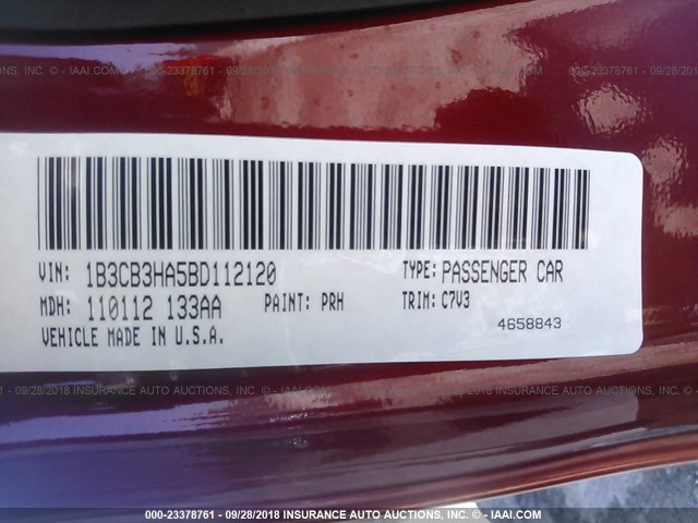 1B3CB3HA5BD112120 - 2011 DODGE CALIBER MAINSTREET RED photo 9