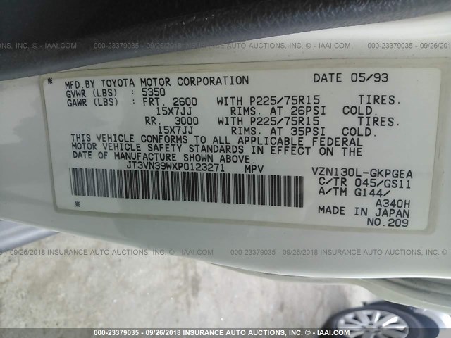 JT3VN39WXP0123271 - 1993 TOYOTA 4RUNNER VN39 SR5 白色 照片 9