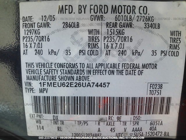 1FMEU62E26UA74457 - 2006 FORD EXPLORER XLS BLUE photo 9