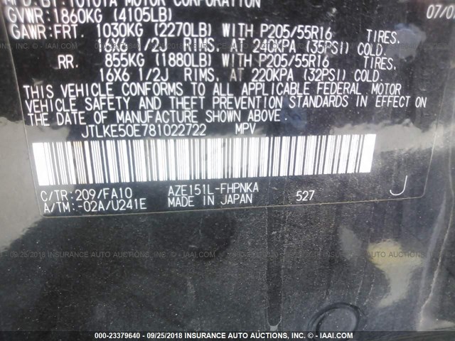 JTLKE50E781022722 - 2008 TOYOTA SCION XB Qara foto 9