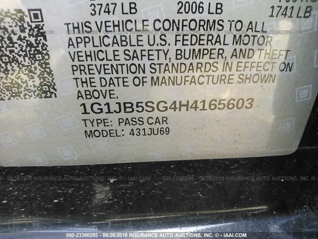 1G1JB5SG4H4165603 - 2017 CHEVROLET SONIC LS 灰色 照片 9