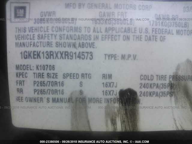 1GKEK13RXXR914573 - 1999 GMC DENALI MAROON photo 9