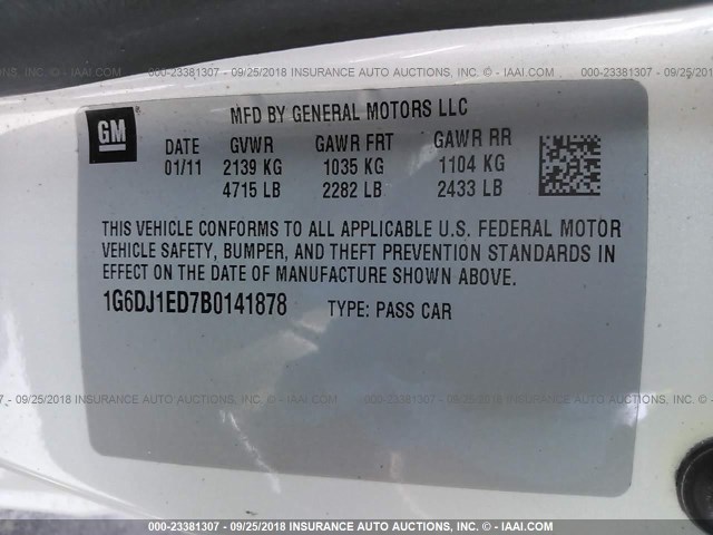 1G6DJ1ED7B0141878 - 2011 CADILLAC CTS PERFORMANCE COLLECTION Белый фото 9