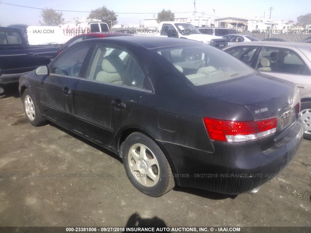 5NPEU46F86H008453 - 2006 HYUNDAI SONATA GLS/LX BLACK photo 3