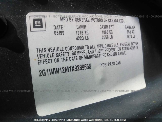 2G1WW12M1X9289655 - 1999 CHEVROLET MONTE CARLO LS ლურჯი ფოტო 9