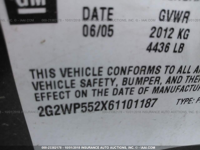 2G2WP552X61101187 - 2006 PONTIAC GRAND PRIX BLUE photo 9