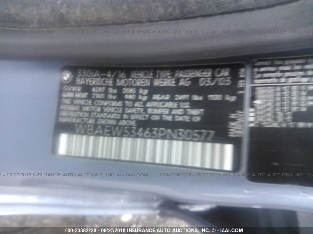 WBAEW53463PN30577 - 2003 BMW 330 XI 黑色 照片 9