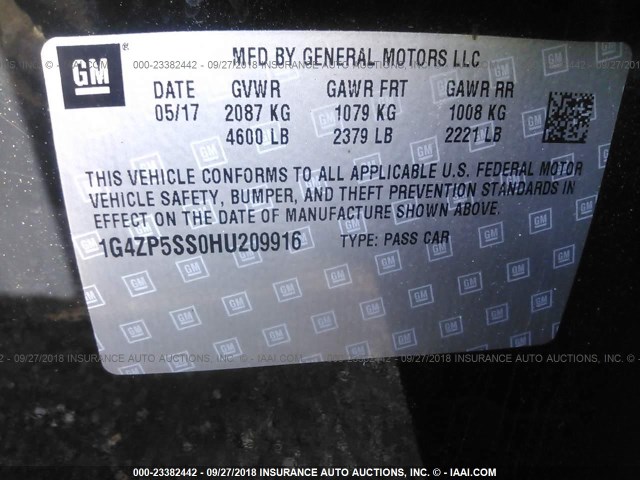 1G4ZP5SS0HU209916 - 2017 BUICK LACROSSE ESSENCE შავი ფოტო 9