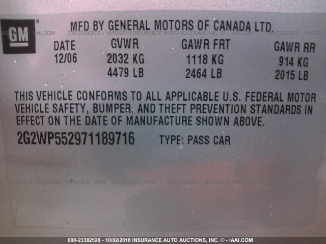 2G2WP552971189716 - 2007 PONTIAC GRAND PRIX SILVER photo 9