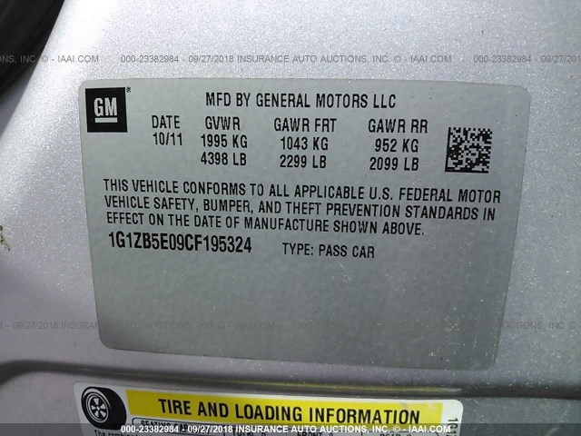 1G1ZB5E09CF195324 - 2012 CHEVROLET MALIBU LS Gümüş foto 9