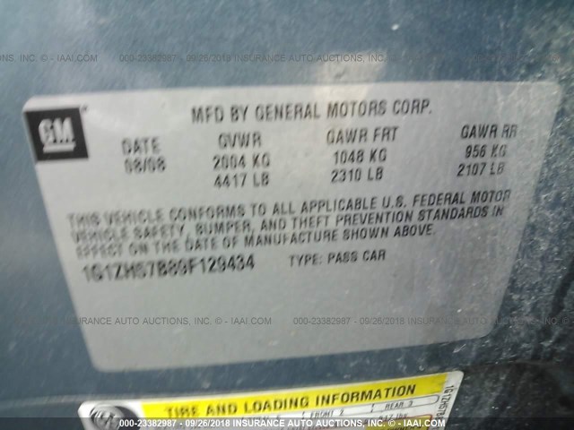 1G1ZH57B89F129434 - 2009 CHEVROLET MALIBU 1LT GREEN photo 9