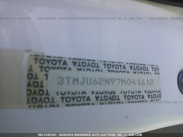 3TMJU62N97M041612 - 2007 TOYOTA TACOMA DOUBLE CAB PRERUNNER WHITE photo 9