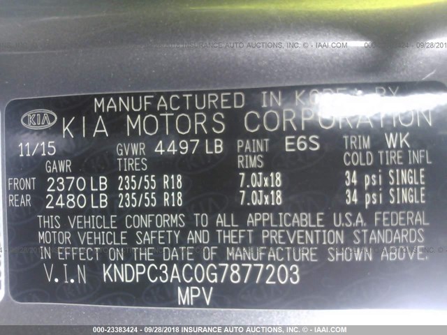 KNDPC3AC0G7877203 - 2016 KIA SPORTAGE EX/SX GRAY photo 9