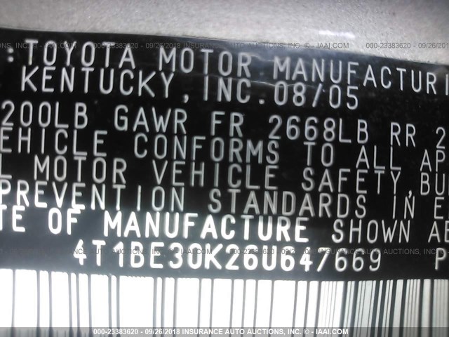 4T1BE30K26U647669 - 2006 TOYOTA CAMRY LE/XLE/SE Qəhvəyi foto 9