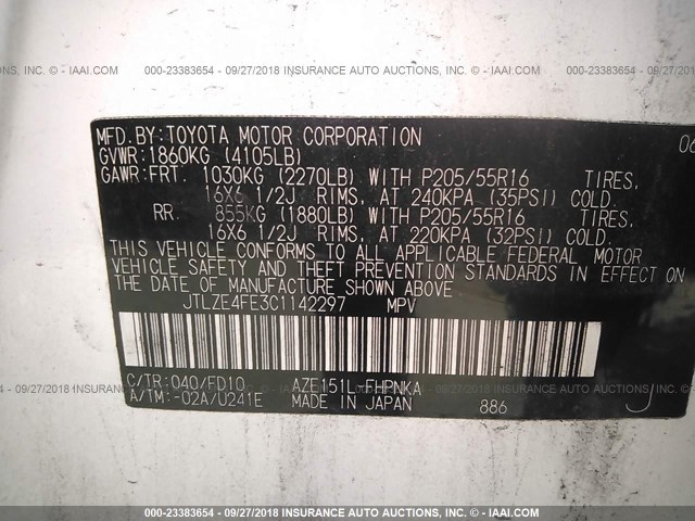 JTLZE4FE3C1142297 - 2012 TOYOTA SCION XB Blanco foto 9