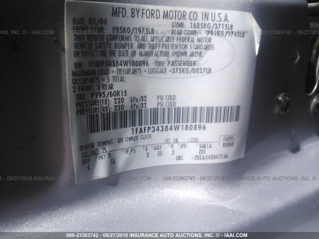 1FAFP34384W180896 - 2004 FORD FOCUS SE COMFORT/SE SPORT SILVER photo 9