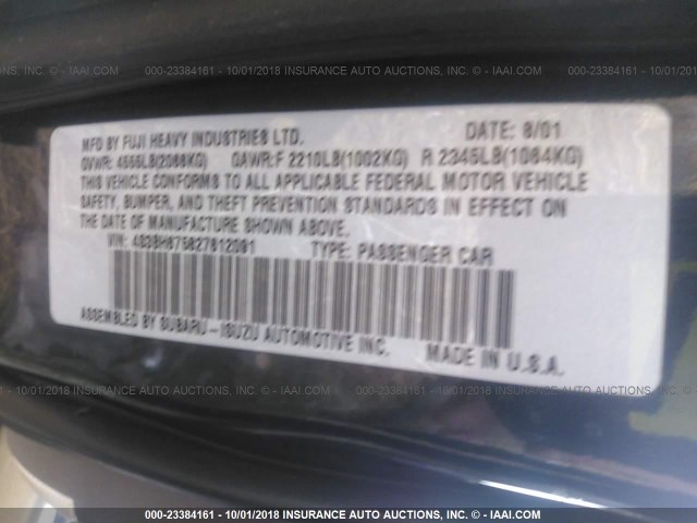 4S3BH675827612091 - 2002 SUBARU LEGACY OUTBACK AWP 蓝色 照片 9