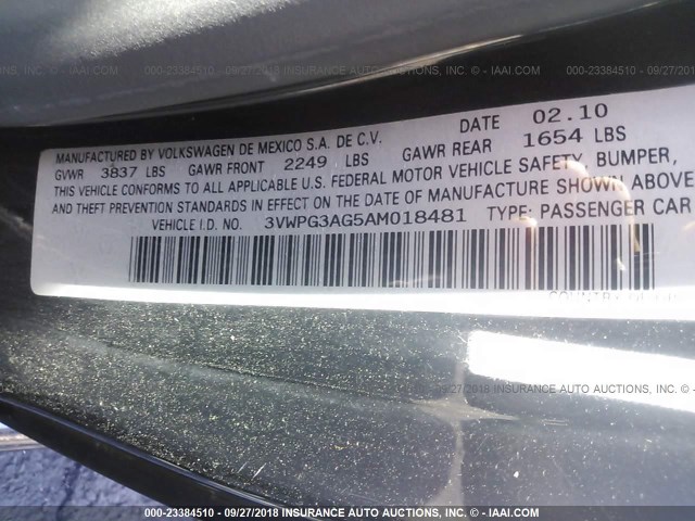 3VWPG3AG5AM018481 - 2010 VOLKSWAGEN NEW BEETLE Qara foto 9