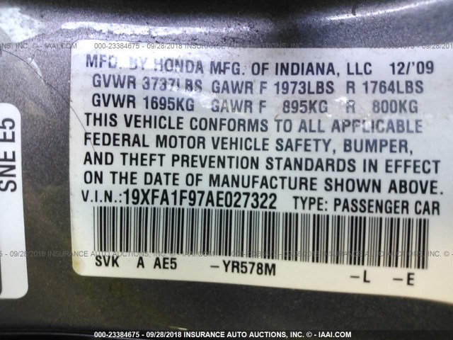 19XFA1F97AE027322 - 2010 HONDA CIVIC EXL 棕色 照片 9