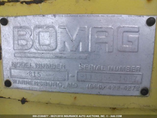 SN911835121087 - 2007 BOMAG 815-2 PAVER  YELLOW photo 9