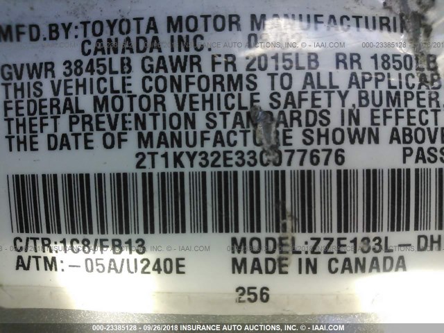 2T1KY32E33C077676 - 2003 TOYOTA COROLLA MATRIX XRS Boz foto 9