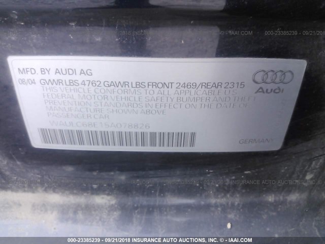 WAULC68E15A078826 - 2005 AUDI A4 1.8T QUATTRO/SPECIAL BLUE photo 9