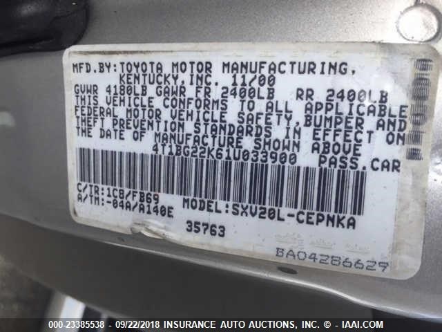 4T1BG22K61U033900 - 2001 TOYOTA CAMRY CE/LE/XLE 未知 照片 9