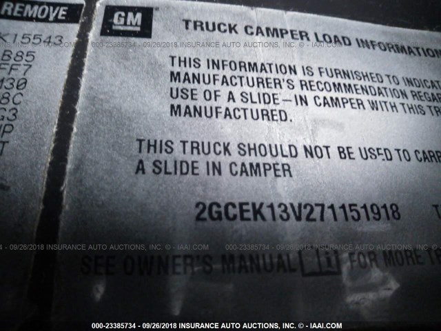 2GCEK13V271151918 - 2007 CHEVROLET SILVERADO K1500 CLASSIC CREW CAB GRAY photo 9