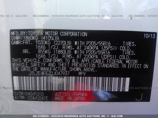 JTLZE4FE7DJ047937 - 2013 TOYOTA SCION XB Ақ фото 9