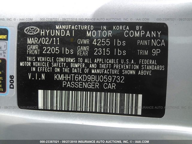 KMHHT6KD9BU059732 - 2011 HYUNDAI GENESIS COUPE 2.0T SILVER photo 9