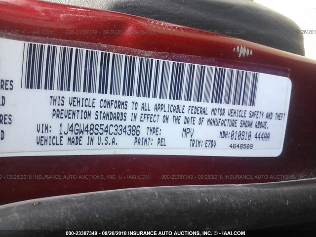 1J4GW48S54C334386 - 2004 JEEP GRAND CHEROKEE LAREDO/COLUMBIA/FREEDOM RED photo 9