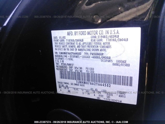 1LNHM87A62Y664582 - 2002 LINCOLN LS BLACK photo 9