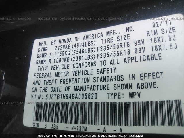 5J8TB1H54BA005620 - 2011 ACURA RDX TECHNOLOGY GRAY photo 9