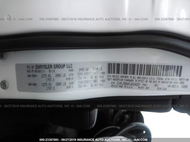 1C4PJMBBXFW524697 - 2015 JEEP CHEROKEE TRAILHAWK 白色 照片 9