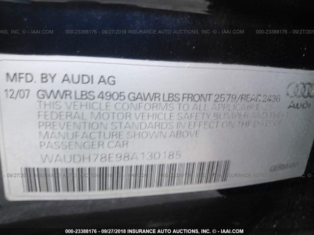 WAUDH78E98A130185 - 2008 AUDI A4 3.2 QUATTRO BLUE photo 9